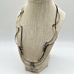 Lizzy James Tree of Life Charm Necklace Double Leather & Silver Tone Beads Boho